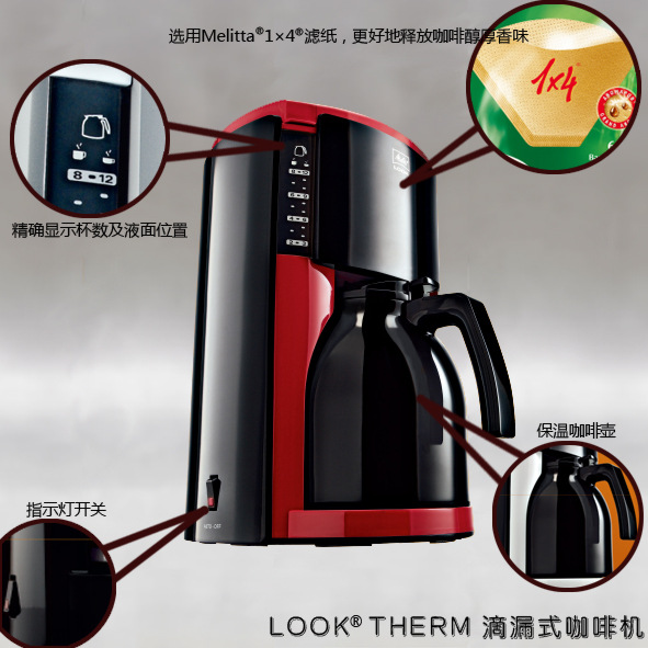 Melitta/美樂家 LOOK III Therm 滴漏式咖啡機(jī)（烈焰紅、站住白）